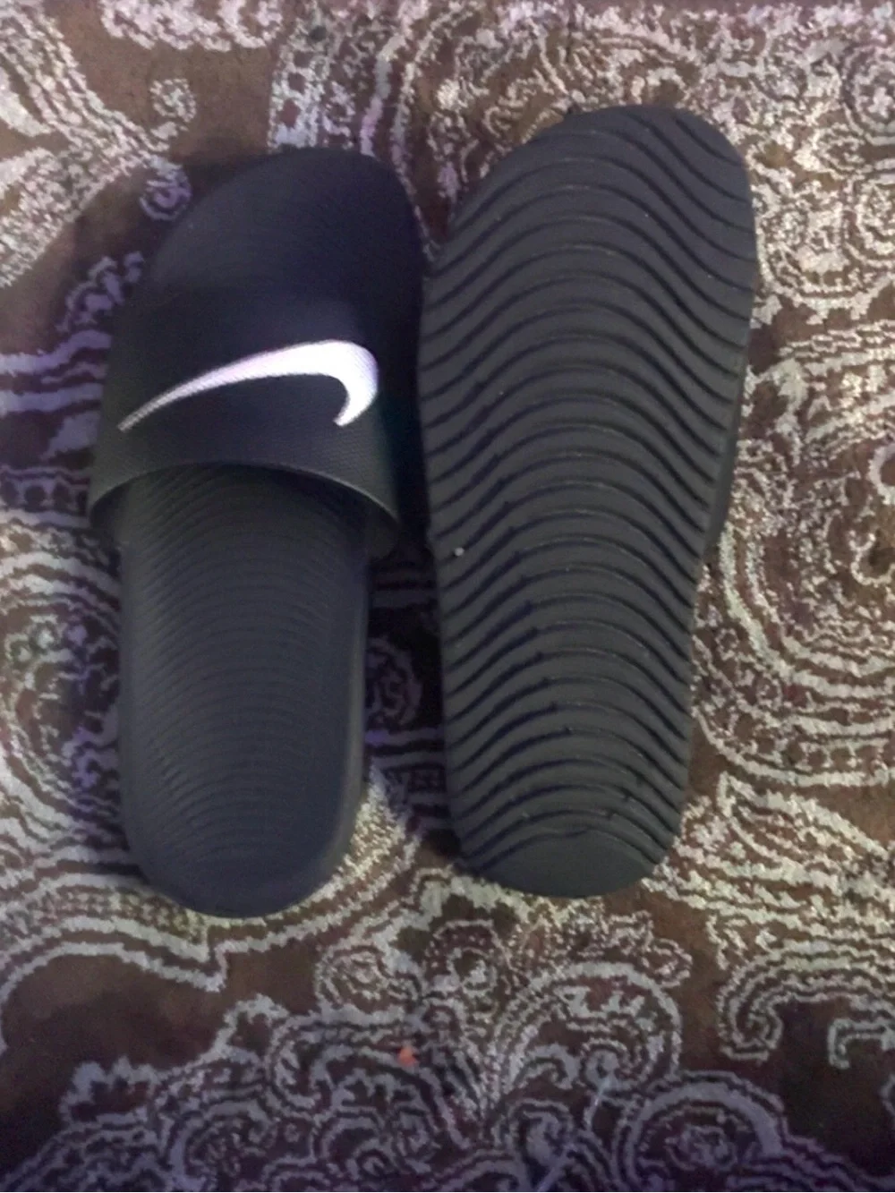 Nike Kids Black Slide Sandals with White Swoosh